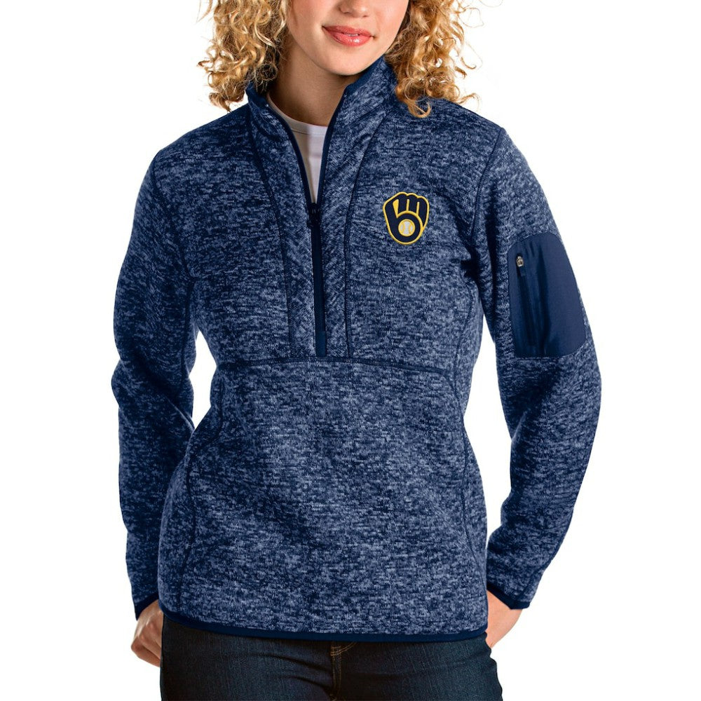 Heather Navy Milwaukee Brewers Antigua Women's Fortune Half-Zip Pullover Jacket