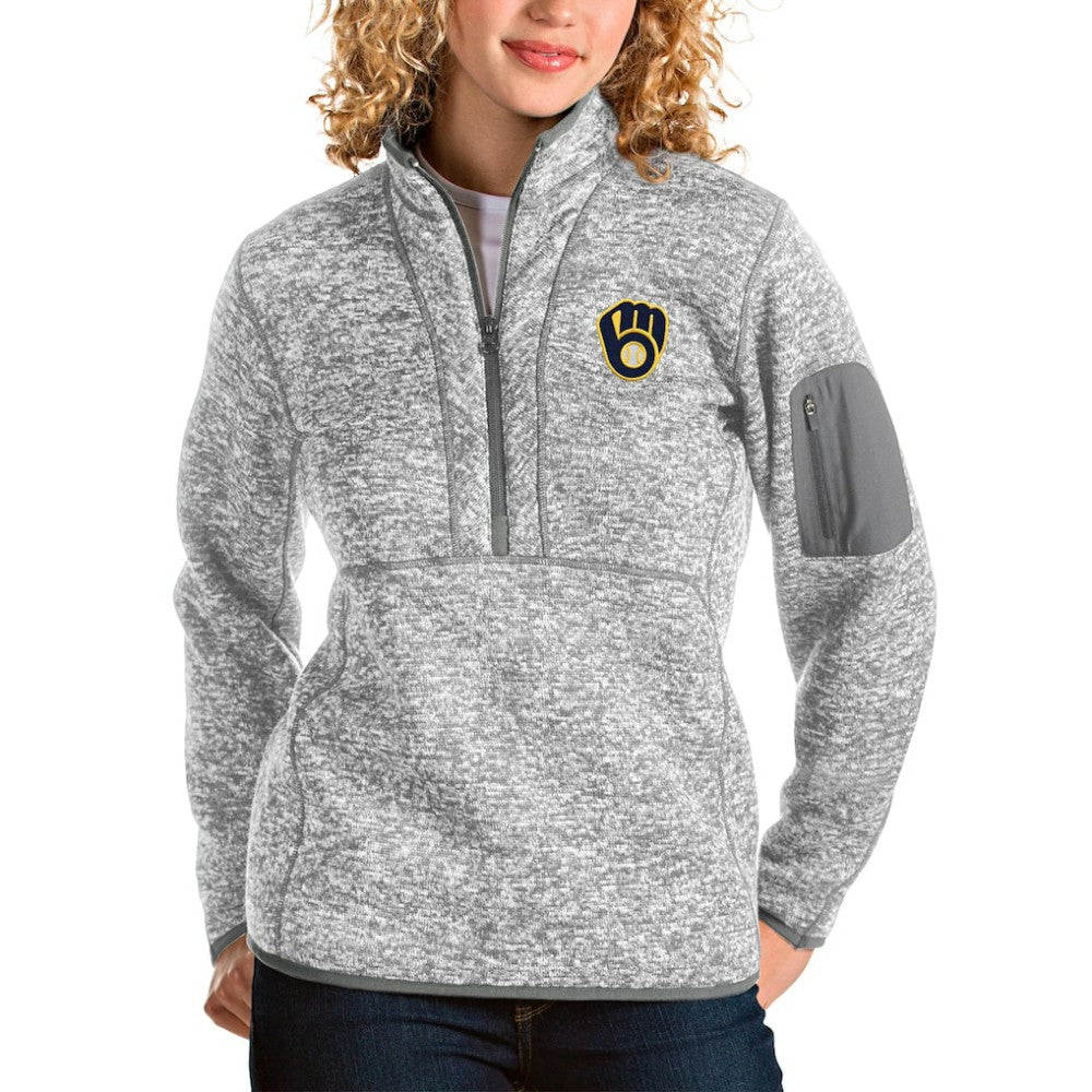 Heather Gray Milwaukee Brewers Antigua Women's Fortune Half-Zip Pullover Jacket