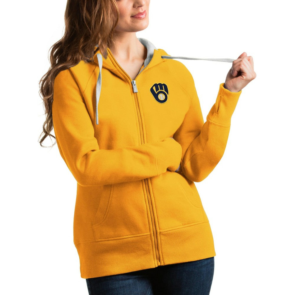 Gold Milwaukee Brewers Antigua Women's Victory Full-Zip Hoodie