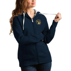 Navy Milwaukee Brewers Antigua Women's Team Victory Full-Zip Hoodie
