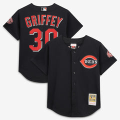 Black Ken Griffey Jr. Cincinnati Reds Mitchell & Ness Cooperstown Collection Mesh Batting Practice Button-Up Jersey