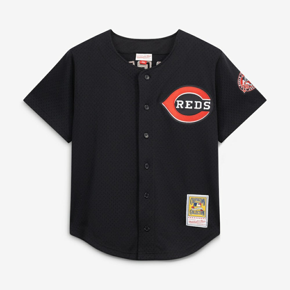 Black Ken Griffey Jr. Cincinnati Reds Mitchell & Ness Cooperstown Collection Mesh Batting Practice Button-Up Jersey