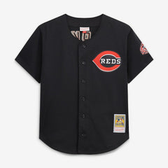 Black Barry Larkin Cincinnati Reds Mitchell & Ness Cooperstown Collection Mesh Batting Practice Button-Up Jersey