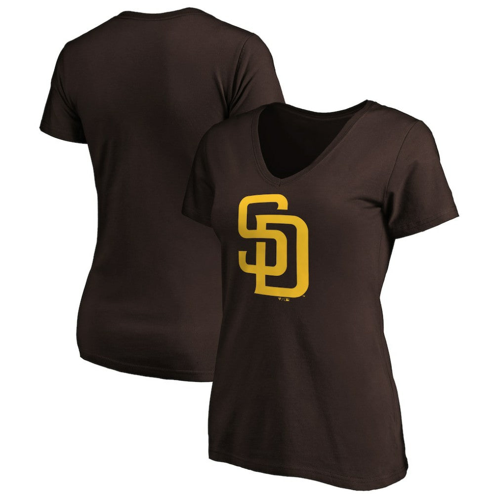 Brown San Diego Padres Fanatics Women's Core Official Logo V-Neck T-Shirt