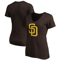 Brown San Diego Padres Fanatics Women's Core Official Logo V-Neck T-Shirt