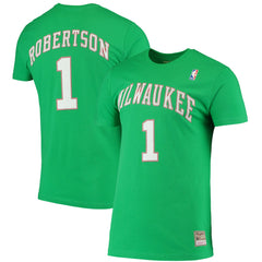Mitchell & Ness Oscar Robertson Milwaukee Bucks Hardwood Classics Stitch Name & Number T-Shirt