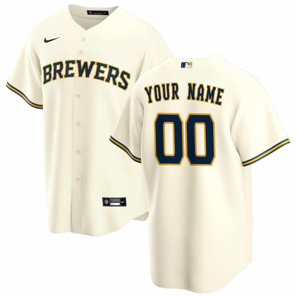 Cream Milwaukee Brewers Nike Home Replica Custom Jersey