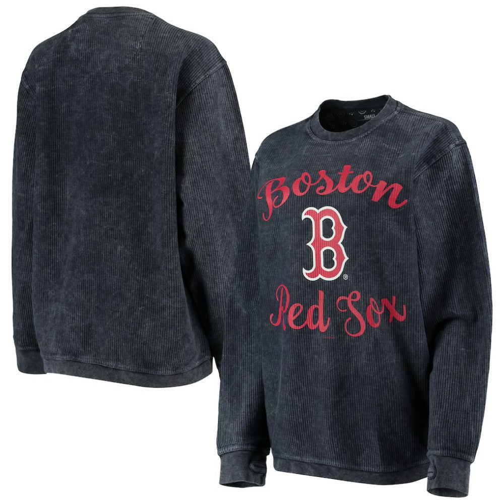 Navy Boston Red Sox G-III 4Her by Carl Banks Women's Script Comfy Cord Pullover Sweatshirt