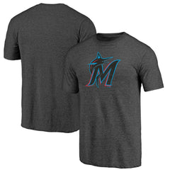 Charcoal Miami Marlins Weathered Official Logo Tri-Blend T-Shirt