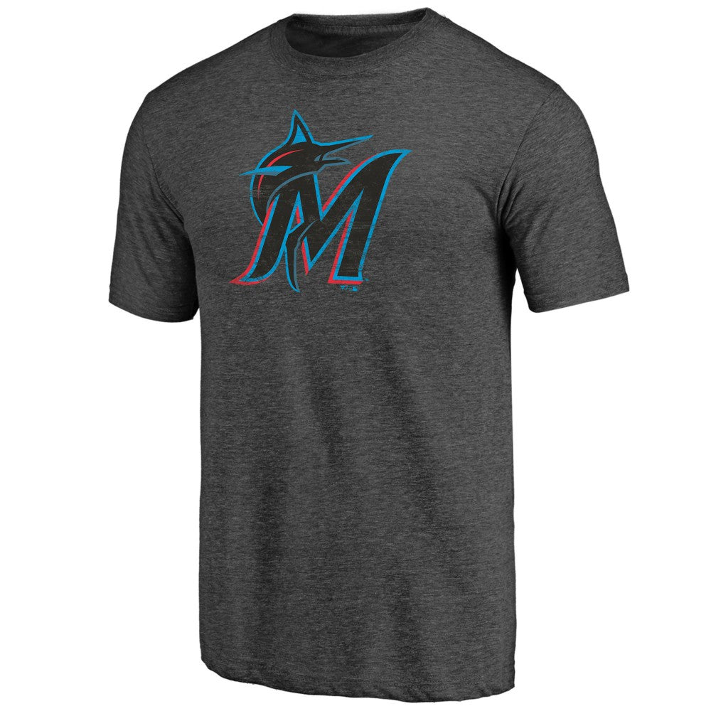 Charcoal Miami Marlins Weathered Official Logo Tri-Blend T-Shirt