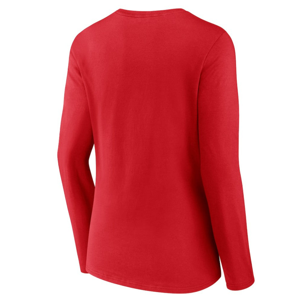 Red Washington Nationals Women's Official Logo Long Sleeve V-Neck T-Shirt