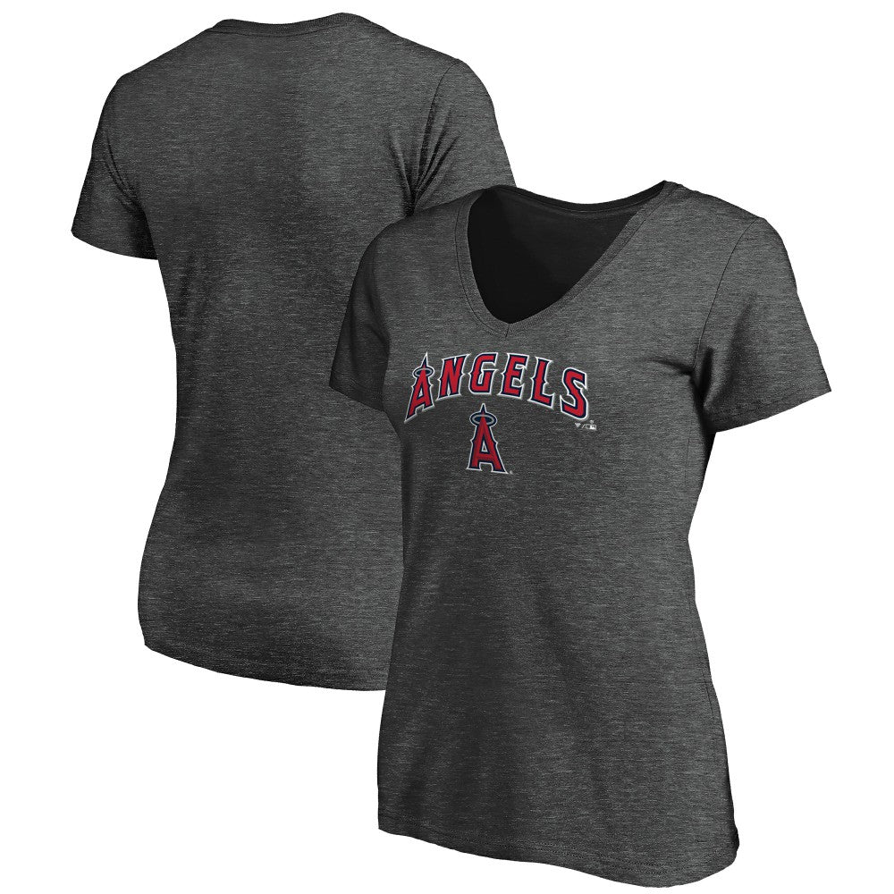 Heathered Charcoal Los Angeles Angels Fanatics Women's Team Logo Lockup V-Neck T-Shirt