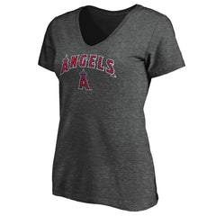 Heathered Charcoal Los Angeles Angels Fanatics Women's Team Logo Lockup V-Neck T-Shirt
