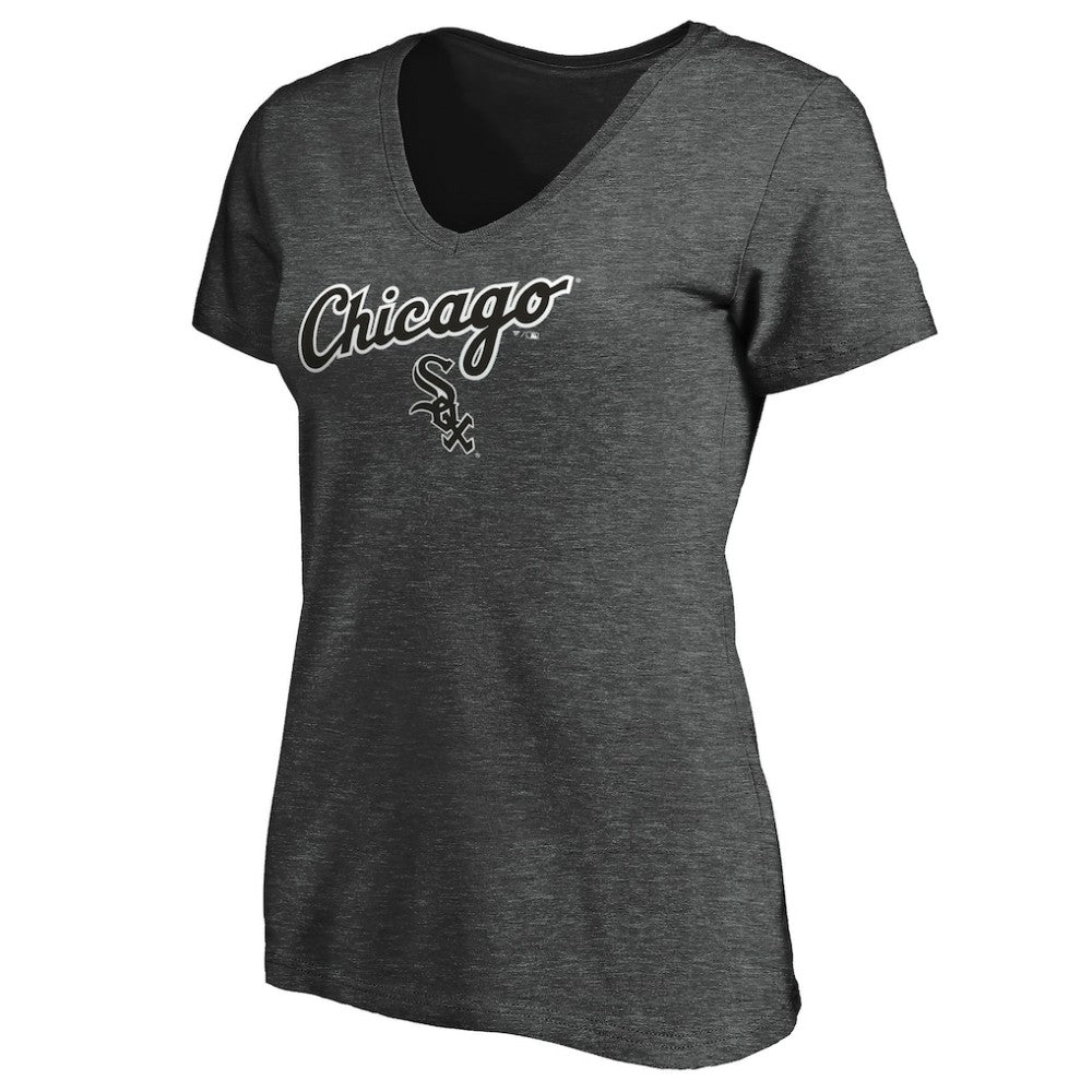 Heathered Charcoal Chicago White Sox Fanatics Women's Team Logo Lockup V-Neck T-Shirt