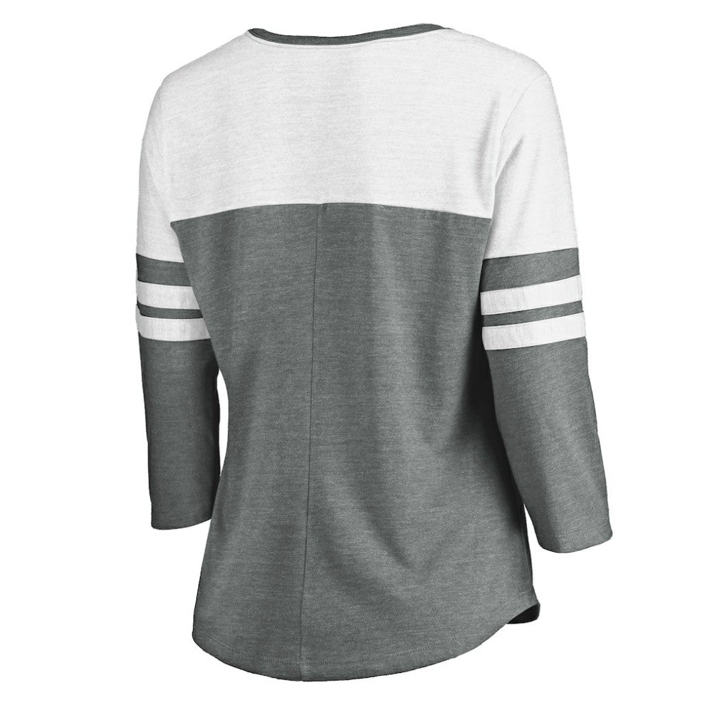 Heathered Gray/White San Diego Padres Fanatics Women's Official Wordmark 3/4 Sleeve V-Neck T-Shirt