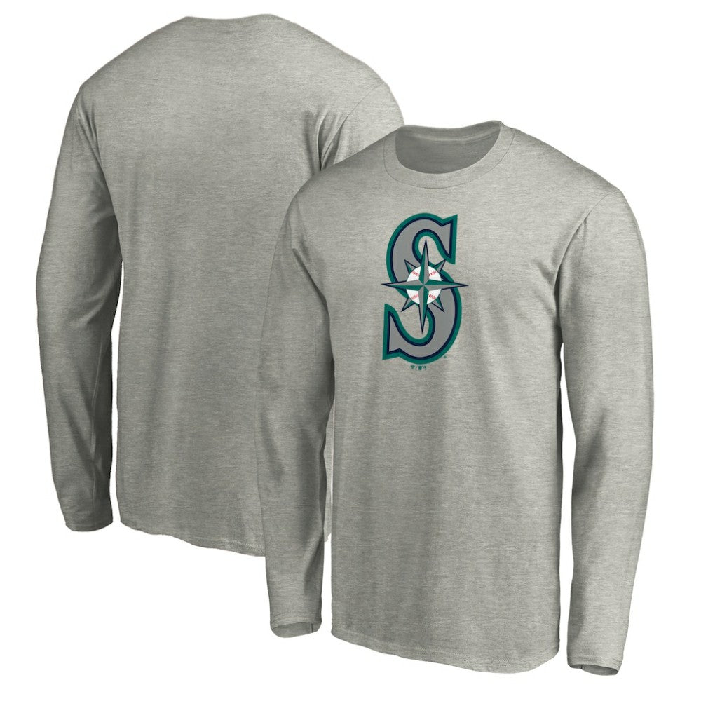 Heather Gray Seattle Mariners Official Team Logo Long Sleeve T-Shirt