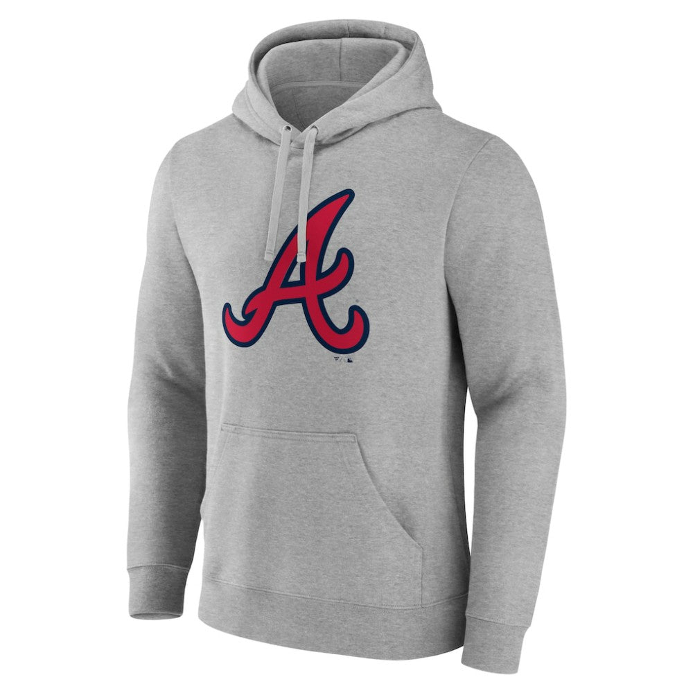 Heather Gray Atlanta Braves Official Logo Fitted Pullover Hoodie