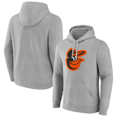 Heather Gray Baltimore Orioles Official Logo Fitted Pullover Hoodie