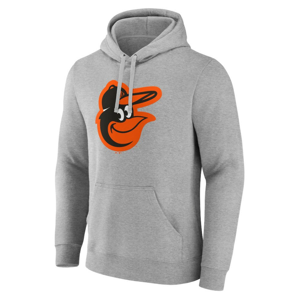 Heather Gray Baltimore Orioles Official Logo Fitted Pullover Hoodie