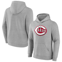 Heather Gray Cincinnati Reds Official Logo Fitted Pullover Hoodie