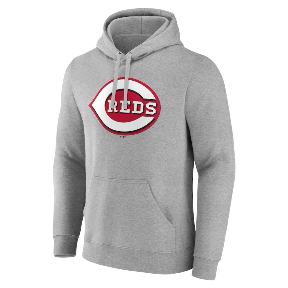 Heather Gray Cincinnati Reds Official Logo Fitted Pullover Hoodie