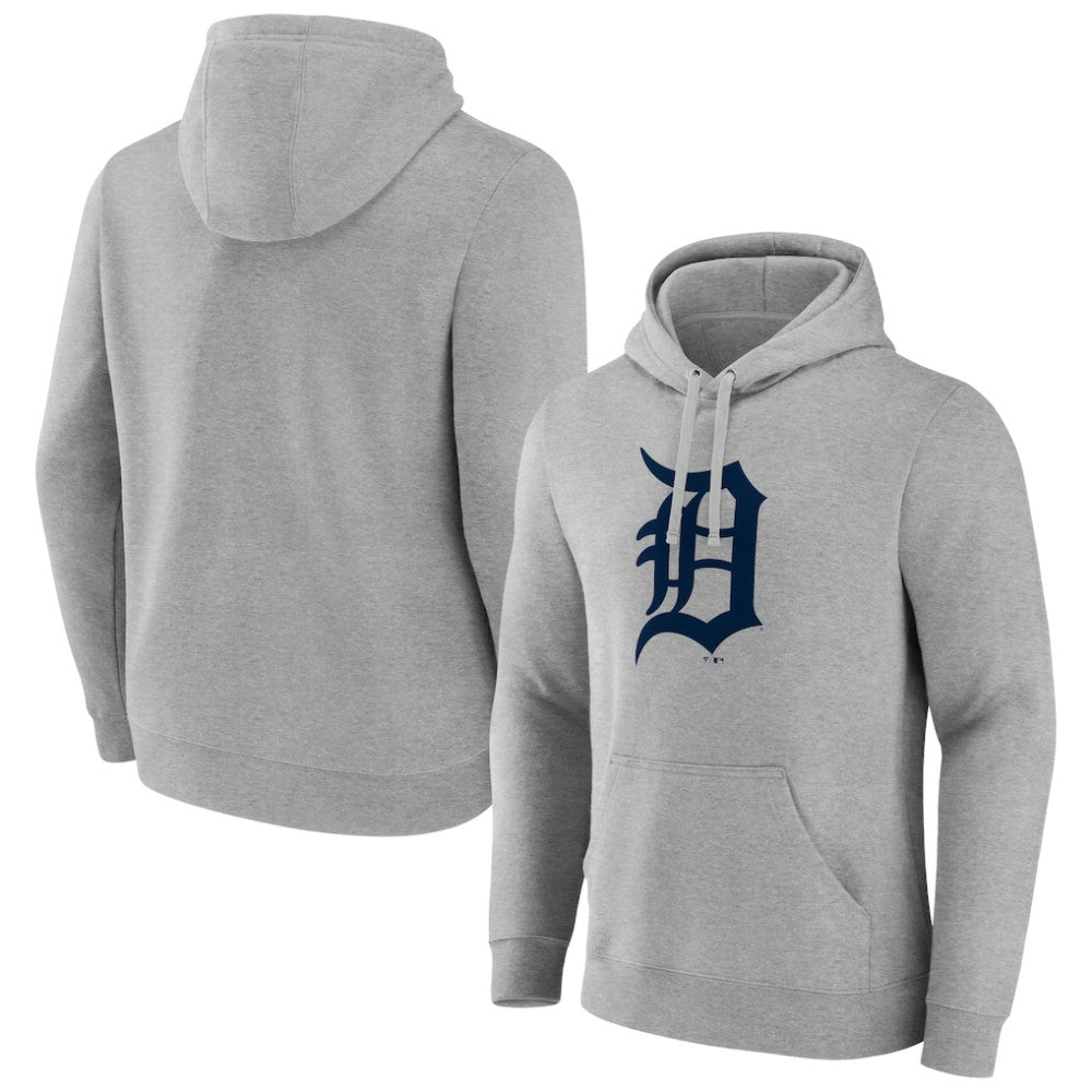Heather Gray Detroit Tigers Official Logo Fitted Pullover Hoodie