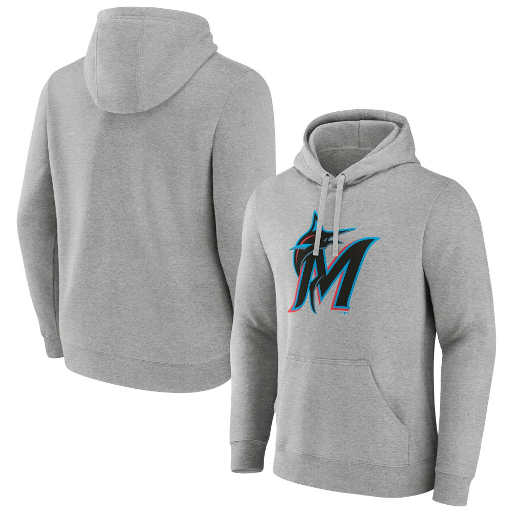 Heather Gray Miami Marlins Official Logo Fitted Pullover Hoodie