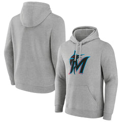 Heather Gray Miami Marlins Official Logo Fitted Pullover Hoodie