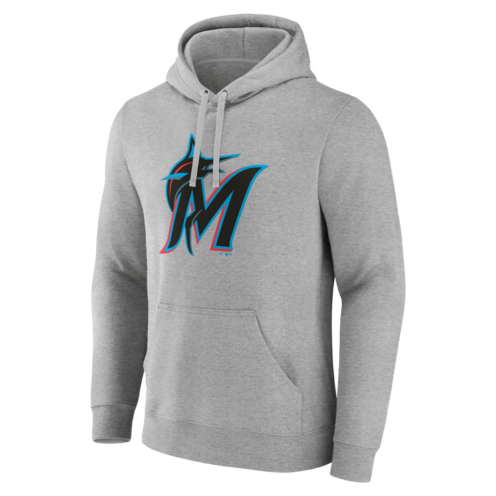 Heather Gray Miami Marlins Official Logo Fitted Pullover Hoodie
