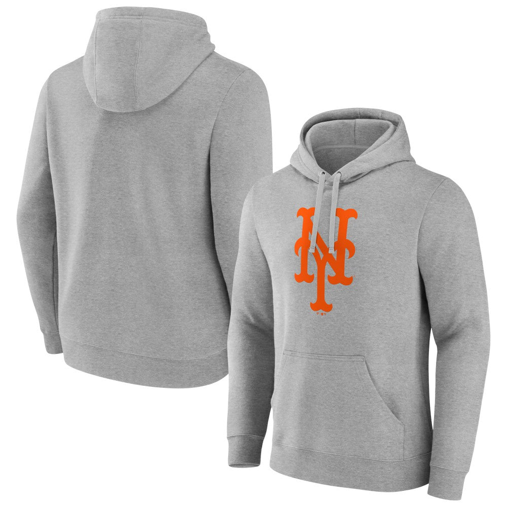 Heather Gray New York Mets Official Logo Fitted Pullover Hoodie