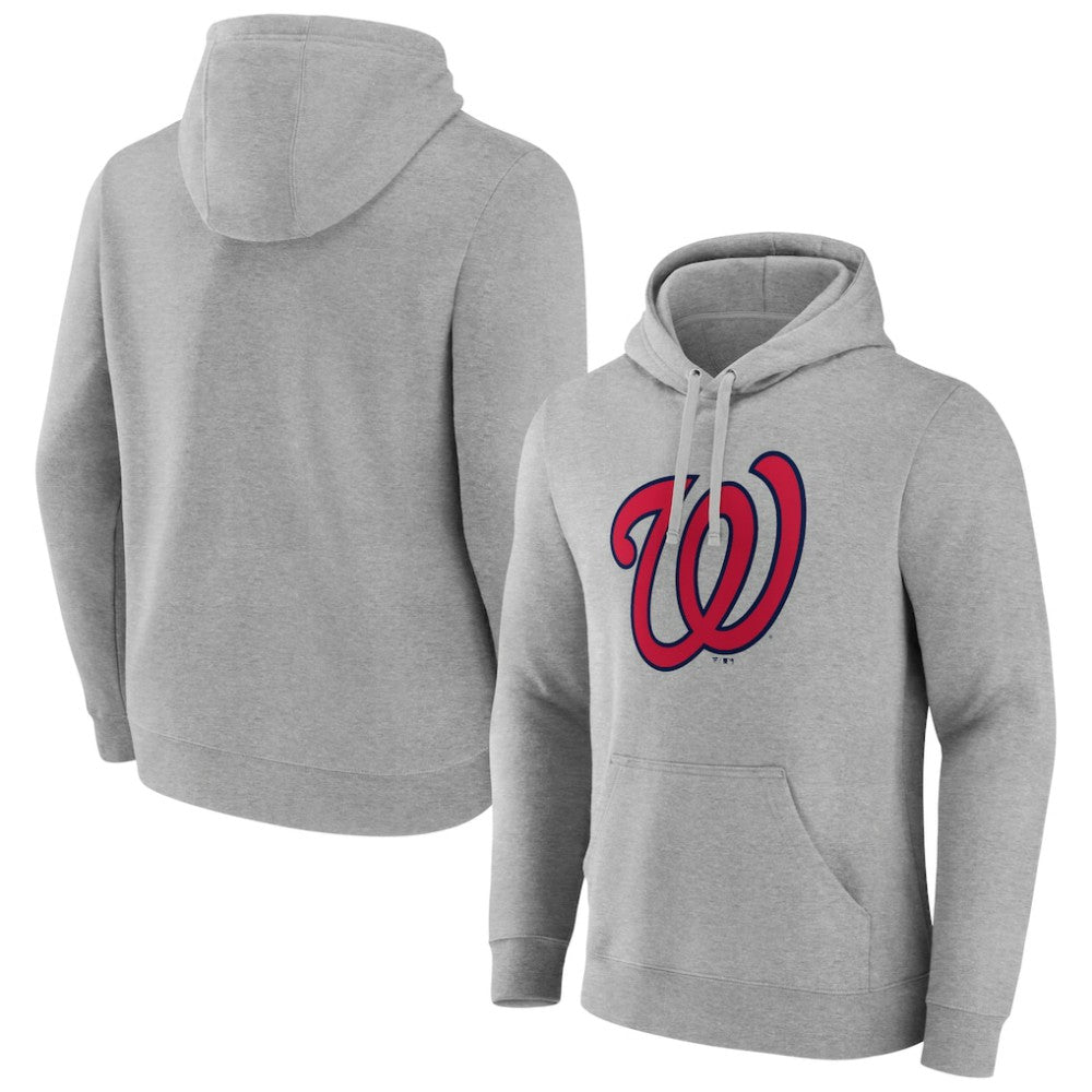 Heather Gray Washington Nationals Official Logo Fitted Pullover Hoodie