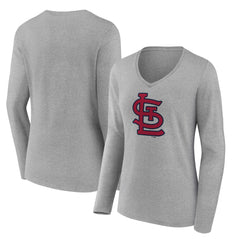 Heather Gray St. Louis Cardinals Women's Core Official Logo Long Sleeve V-Neck T-Shirt
