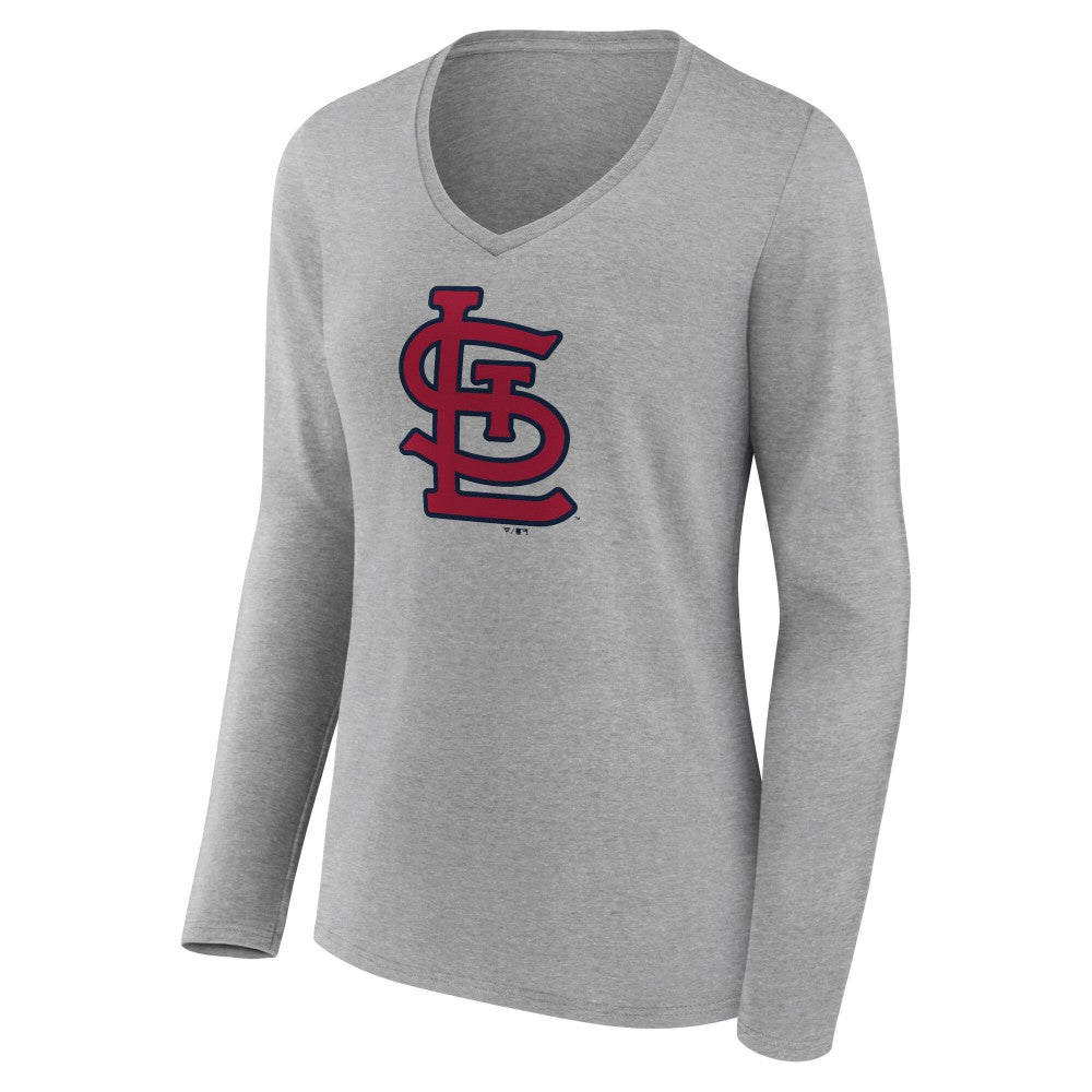 Heather Gray St. Louis Cardinals Women's Core Official Logo Long Sleeve V-Neck T-Shirt
