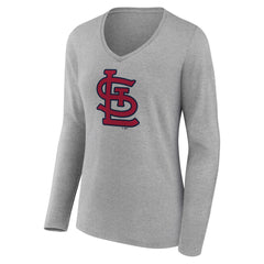 Heather Gray St. Louis Cardinals Women's Core Official Logo Long Sleeve V-Neck T-Shirt