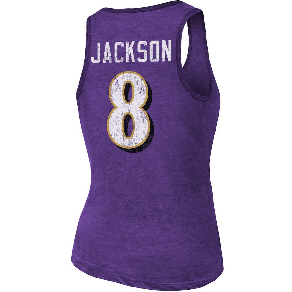 Lamar Jackson  Majestic Threads Women's Name & Number Tri-Blend Tank Top - Baltimore Ravens Tops