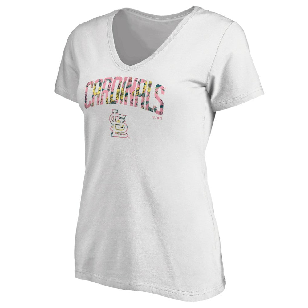 White St. Louis Cardinals Women's Floral Arched Logo V-Neck T-Shirt