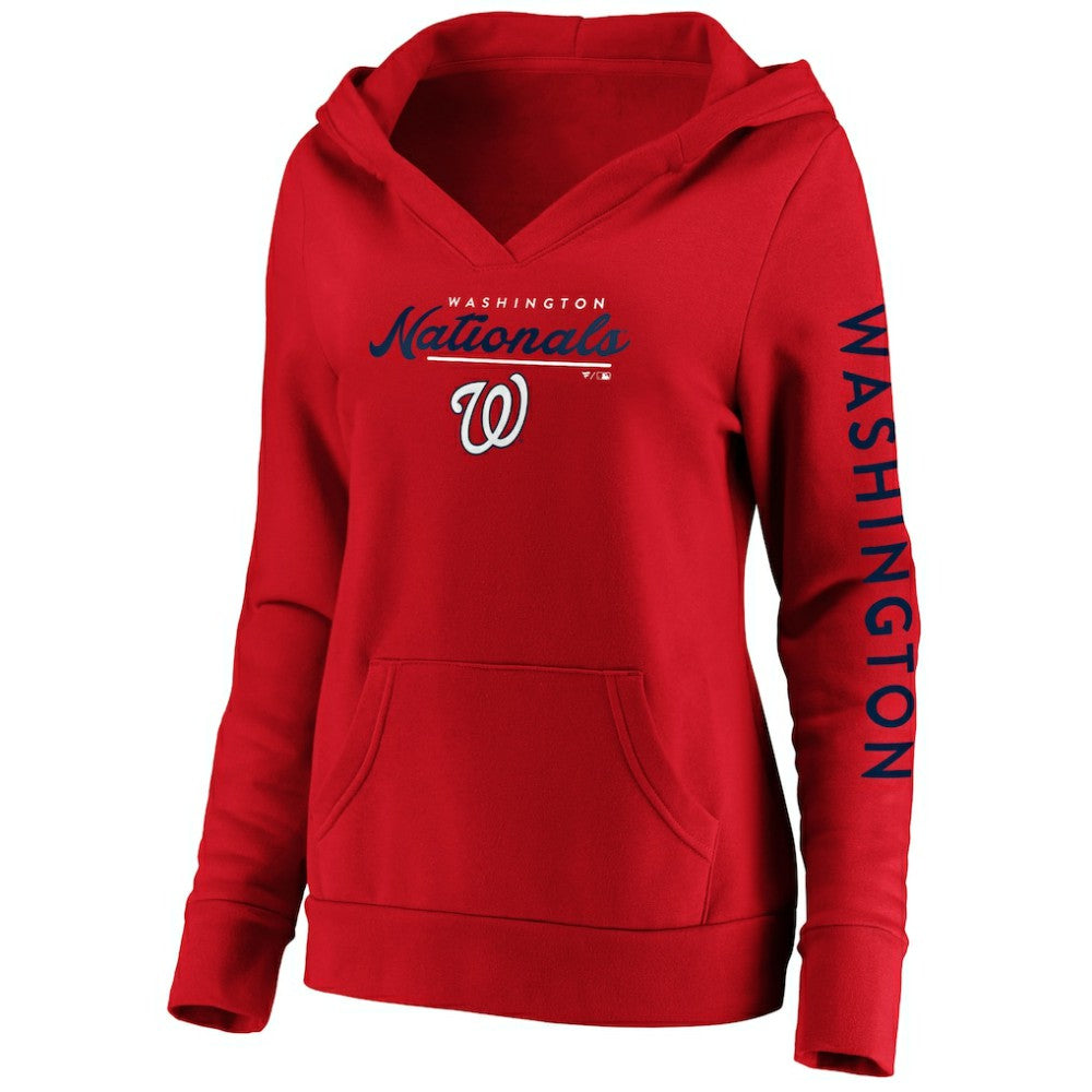 Red Washington Nationals Fanatics Women's Core High Class Crossover Pullover Hoodie