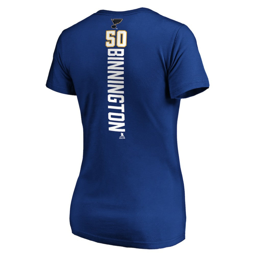 NHL Jordan Binnington St. Louis Blues Women's Playmaker V-Neck T-Shirt