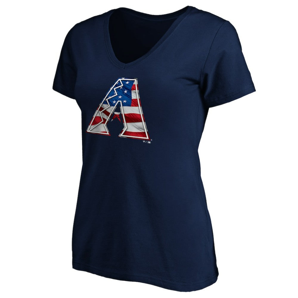 Navy Arizona Diamondbacks Logo Women's Banner Wave V-Neck T-Shirt