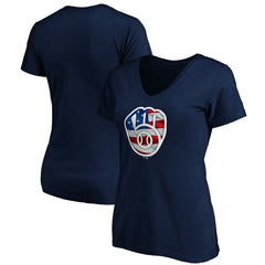 Navy Milwaukee Brewers Logo Women's Banner Wave V-Neck T-Shirt