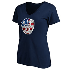Navy Milwaukee Brewers Logo Women's Banner Wave V-Neck T-Shirt