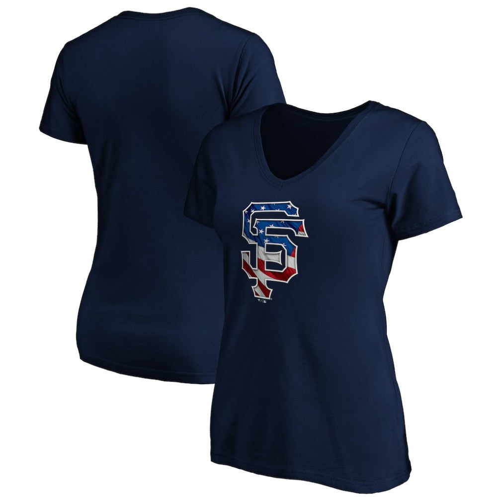 Navy San Francisco Giants Logo Women's Banner Wave V-Neck T-Shirt