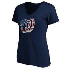 Navy Washington Nationals Logo Women's Banner Wave V-Neck T-Shirt