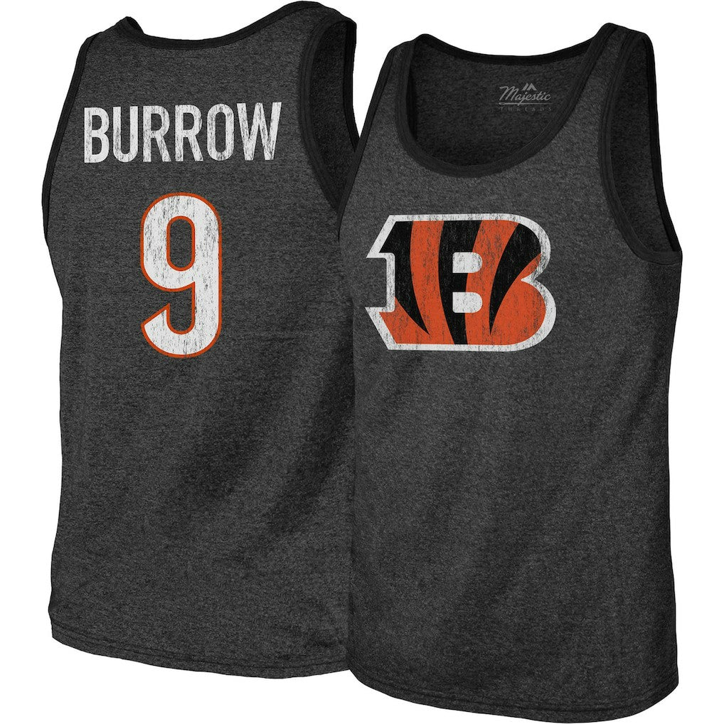 Joe Burrow  Majestic Threads Name & Number Tri-Blend Tank Top - Cincinnati Bengals Tops