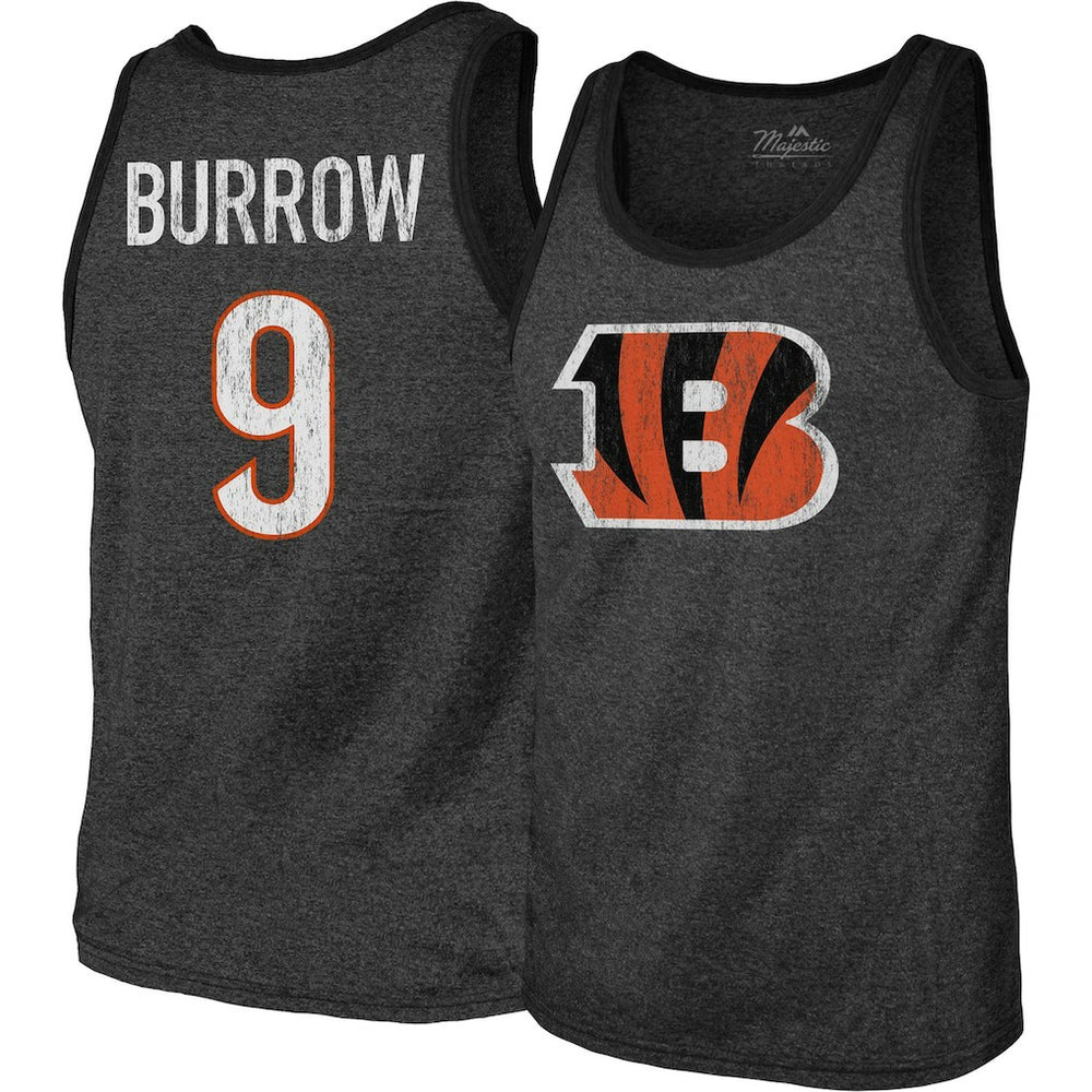 Joe Burrow  Majestic Threads Name & Number Tri-Blend Tank Top - Cincinnati Bengals Tops