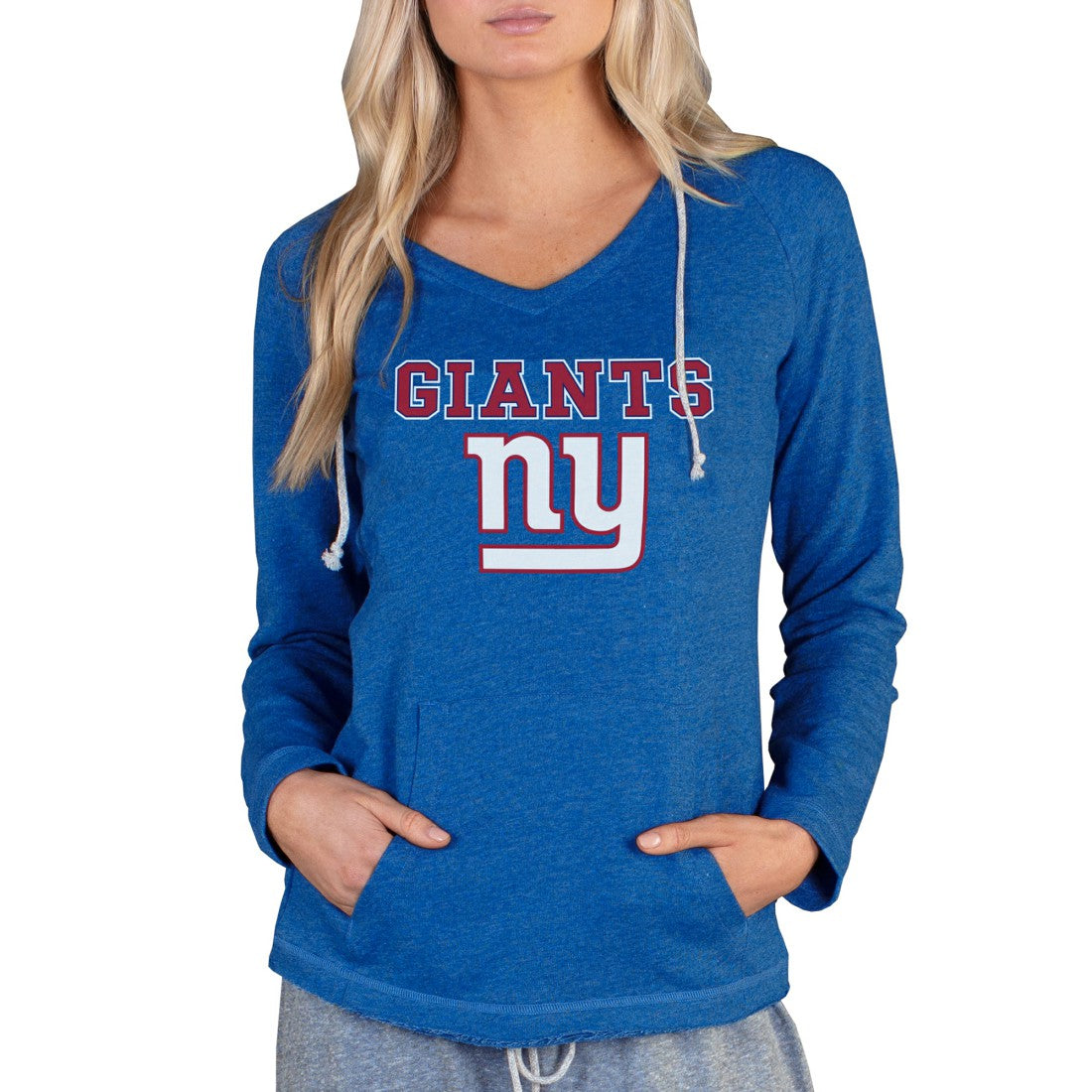 Concepts Sport Women's Mainstream Tri-Blend Raglan Hoodie V-Neck Top - New York Giants Hoodies