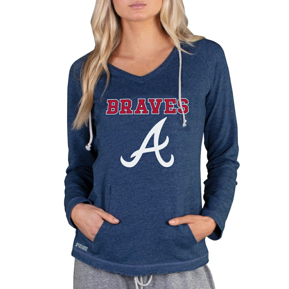 Navy Atlanta Braves Concepts Sport Women's Mainstream Terry Long Sleeve Hoodie Top