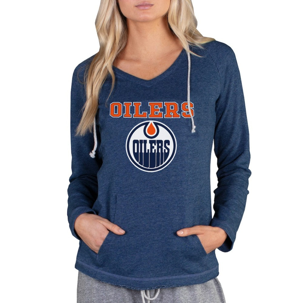 NHL Edmonton Oilers Concepts Sport Women's Mainstream Terry Tri-Blend Long Sleeve Hooded Top