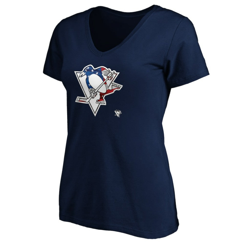 NHL Pittsburgh Penguins Women's Banner Wave Logo V-Neck T-Shirt T-Shirt