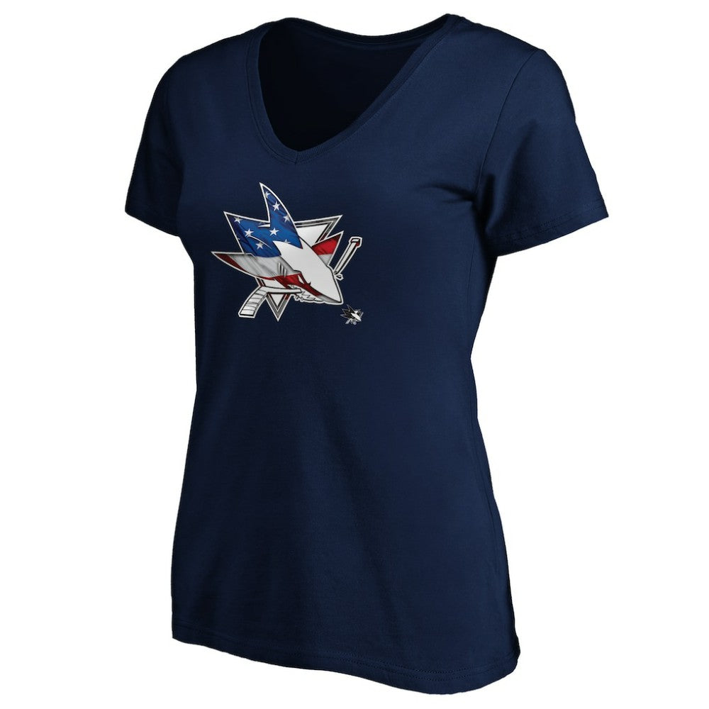 NHL San Jose Sharks Women's Banner Wave Logo V-Neck T-Shirt T-Shirt